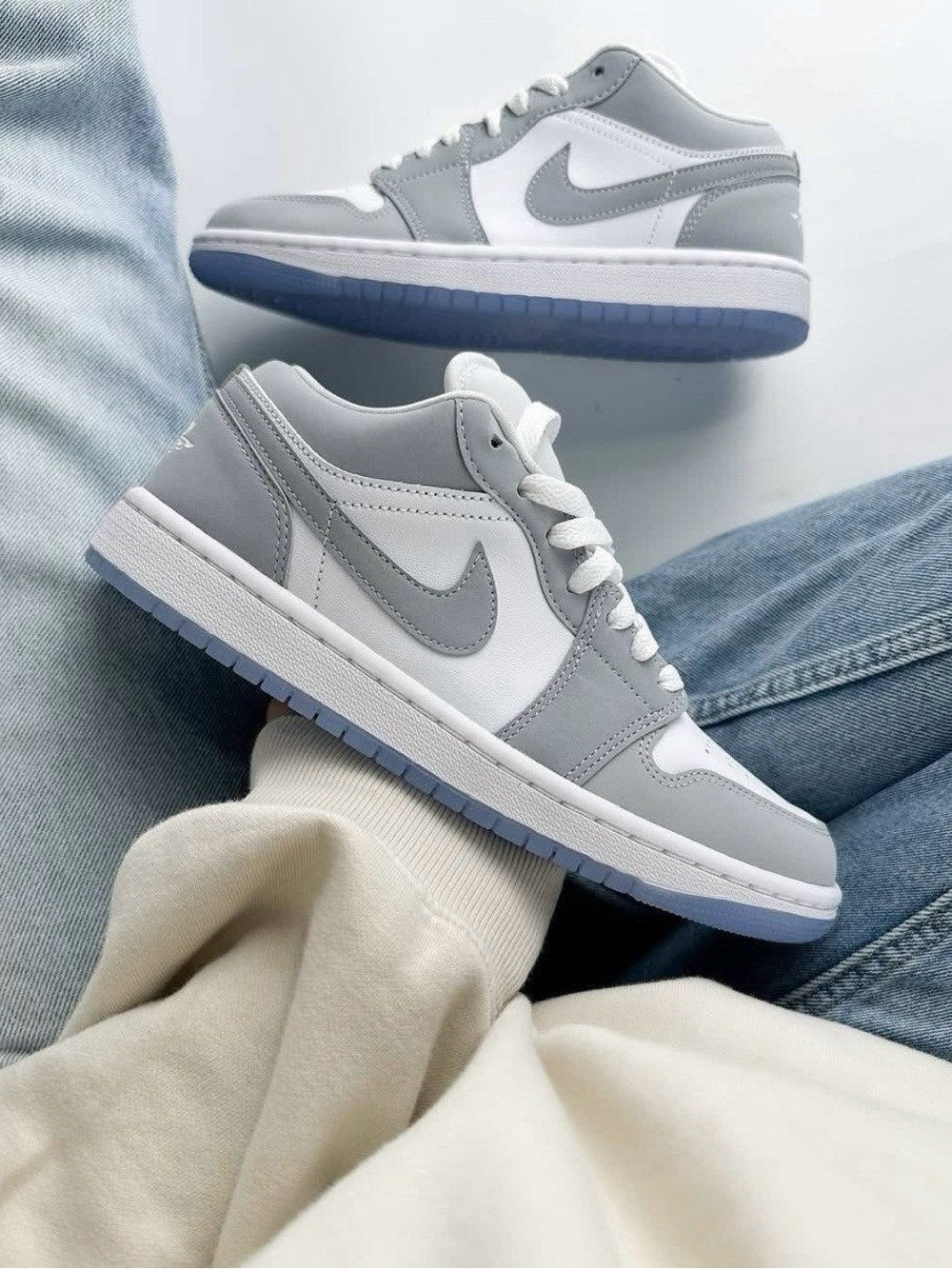 Nike Woman’s  Low-Top Sneakers - Gray/White with Blue Outsole ( Size 8)